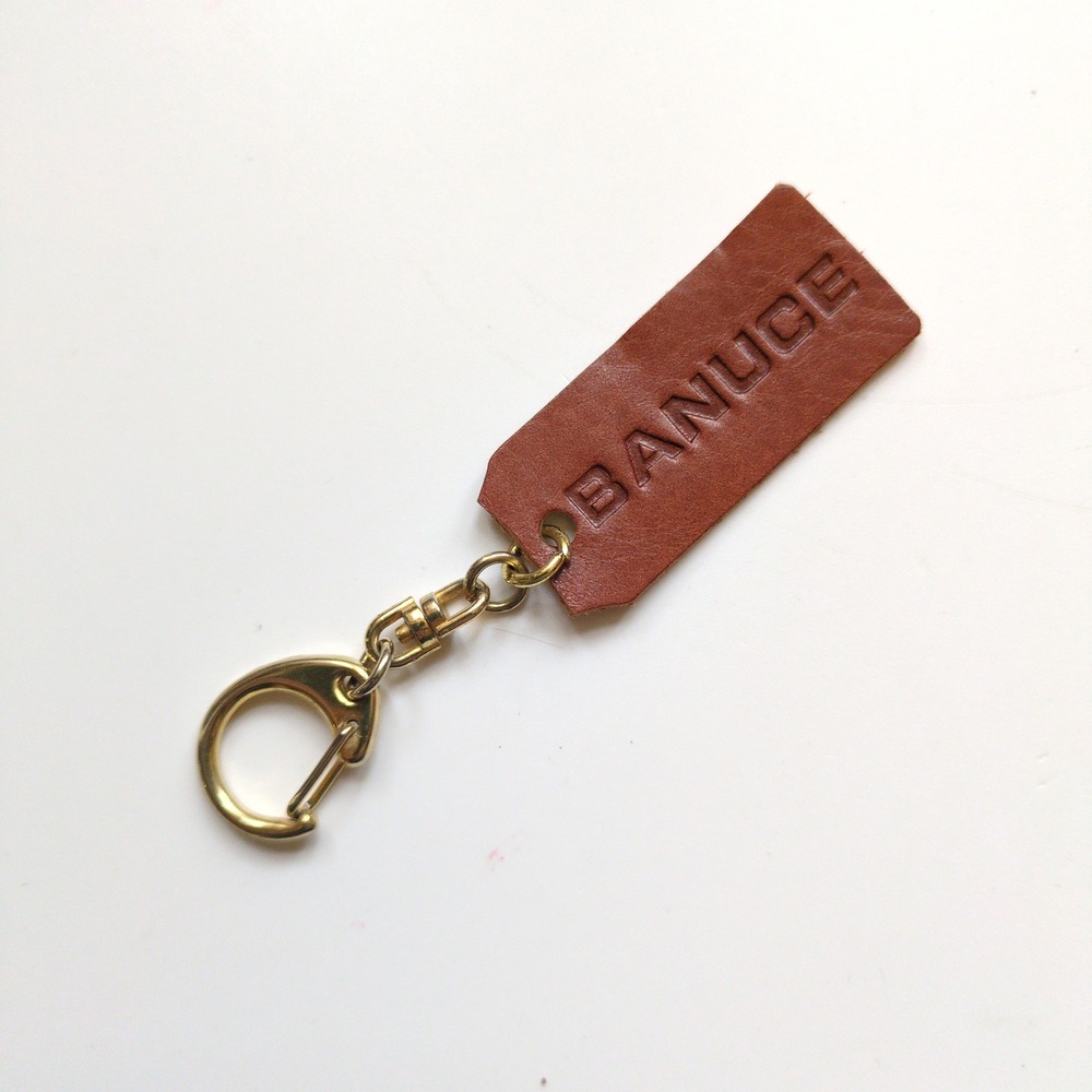 Banuce Purse Bag Hang Tag Charm Keychain Brown Leather Gold Tone Swivel Clasp